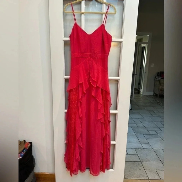 Badgley Mischka Floor Length Couture Sweetheart Ruffle Pink Formal Gown Size 14 - Picture 1 of 11